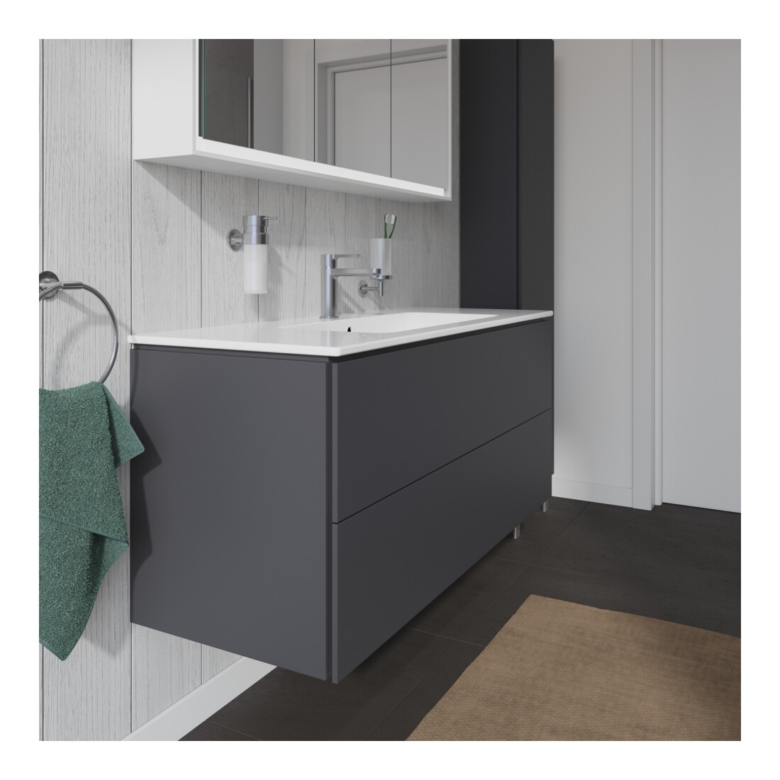 Duravit Meuble sous lavabo L-Cube 122x48,1 cm, graphite mat, 2 tiroirs, suspendu