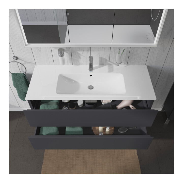 Duravit Meuble sous lavabo L-Cube 122x48,1 cm, graphite mat, 2 tiroirs, suspendu