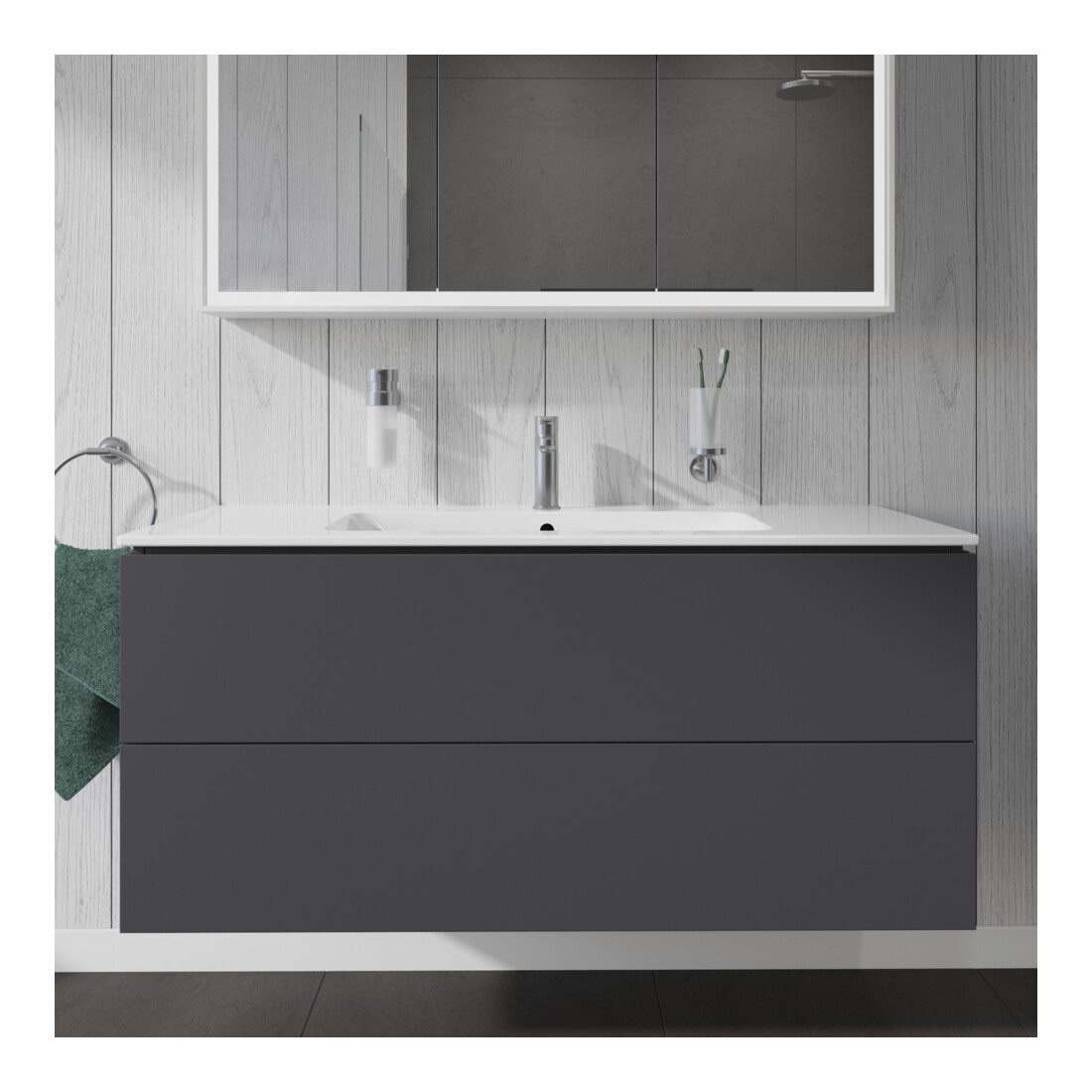 Duravit Meuble sous lavabo L-Cube 122x48,1 cm, graphite mat, 2 tiroirs, suspendu