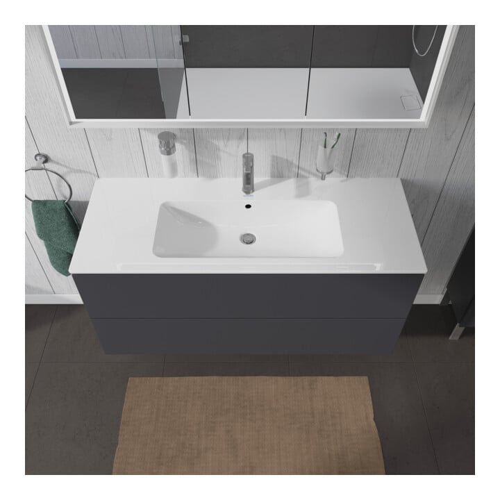 Duravit Meuble sous lavabo L-Cube 122x48,1 cm, graphite mat, 2 tiroirs, suspendu