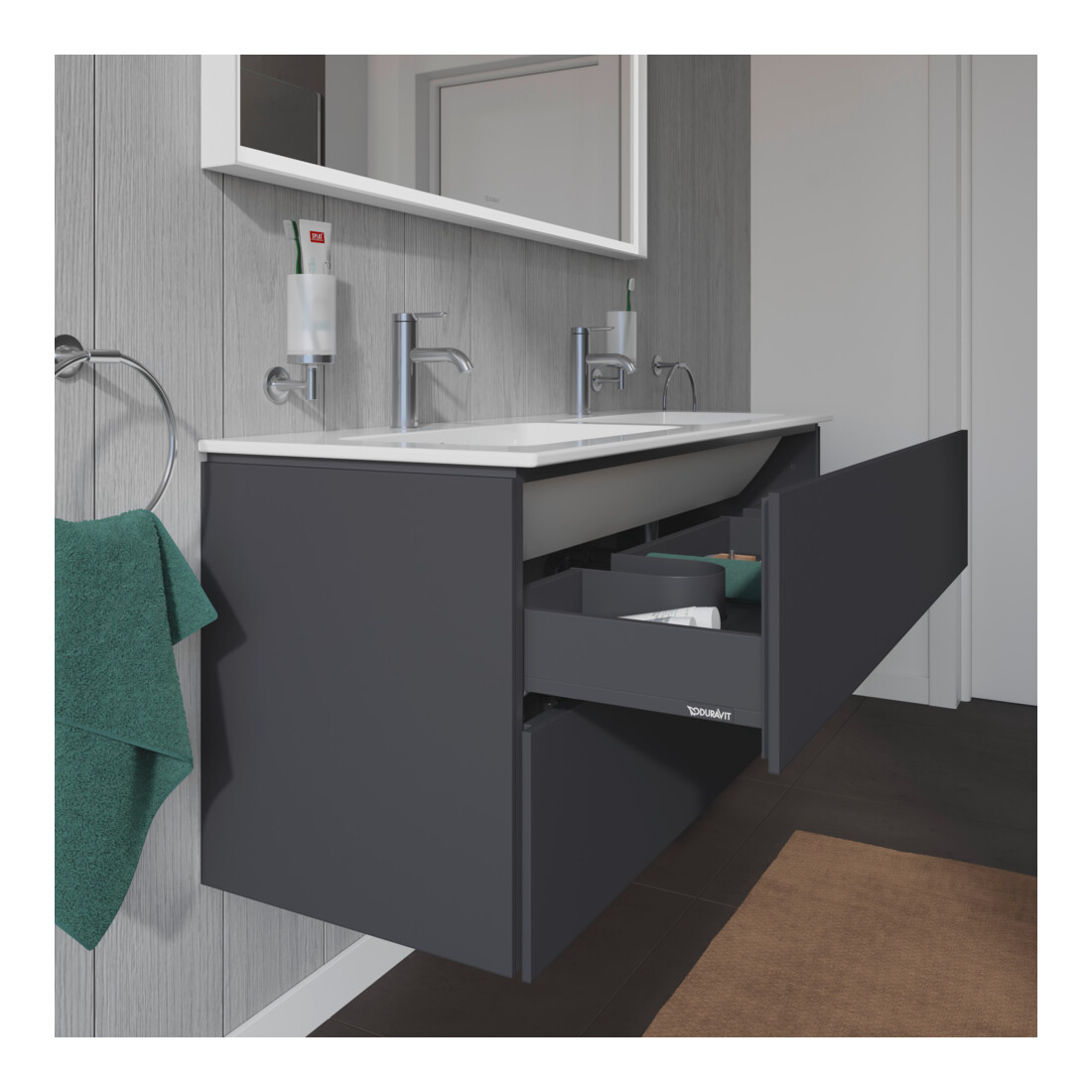 Duravit Meuble sous lavabo L-Cube 129x48,1x55 cm, 2 tiroirs, suspendu, graph ma