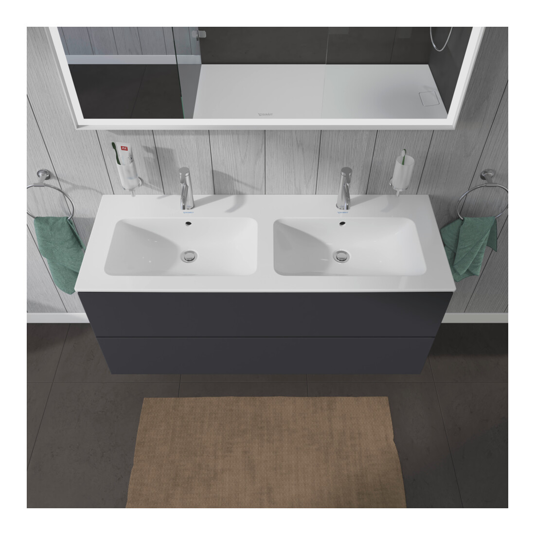Duravit Meuble sous lavabo L-Cube 129x48,1x55 cm, 2 tiroirs, suspendu, graph ma