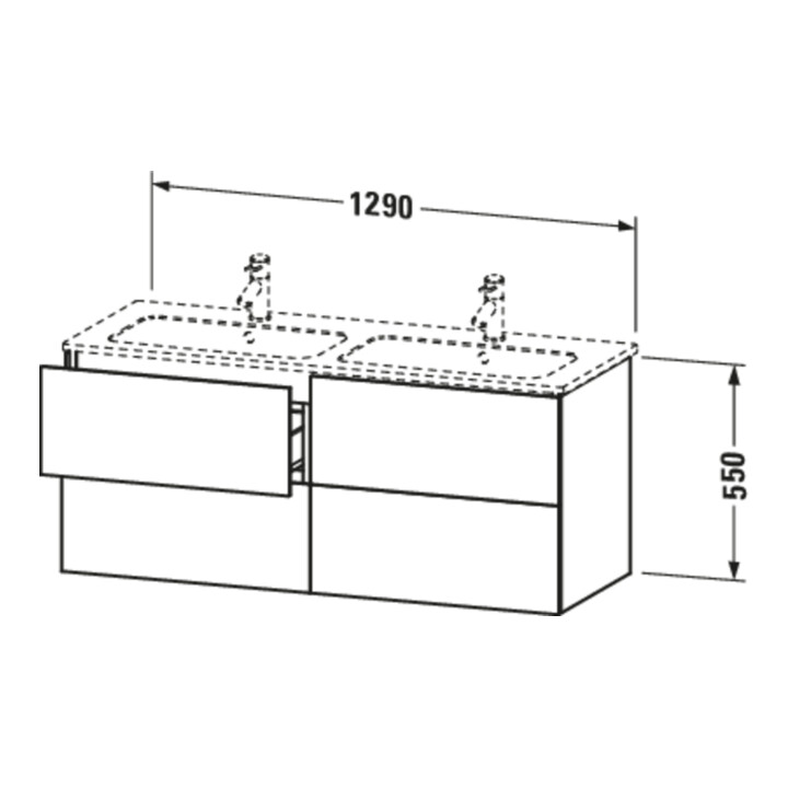 Duravit Meuble sous lavabo L-Cube 129x48,1x55 cm, 4 tiroirs, suspendu, blanc mat