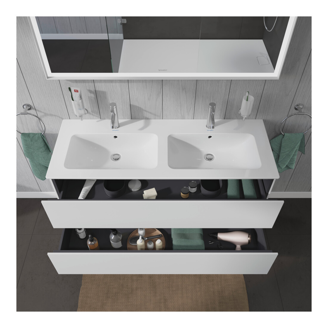Duravit Meuble sous lavabo L-Cube 129x48,1x55cm, 2 tiroirs, suspendu, blanc mat