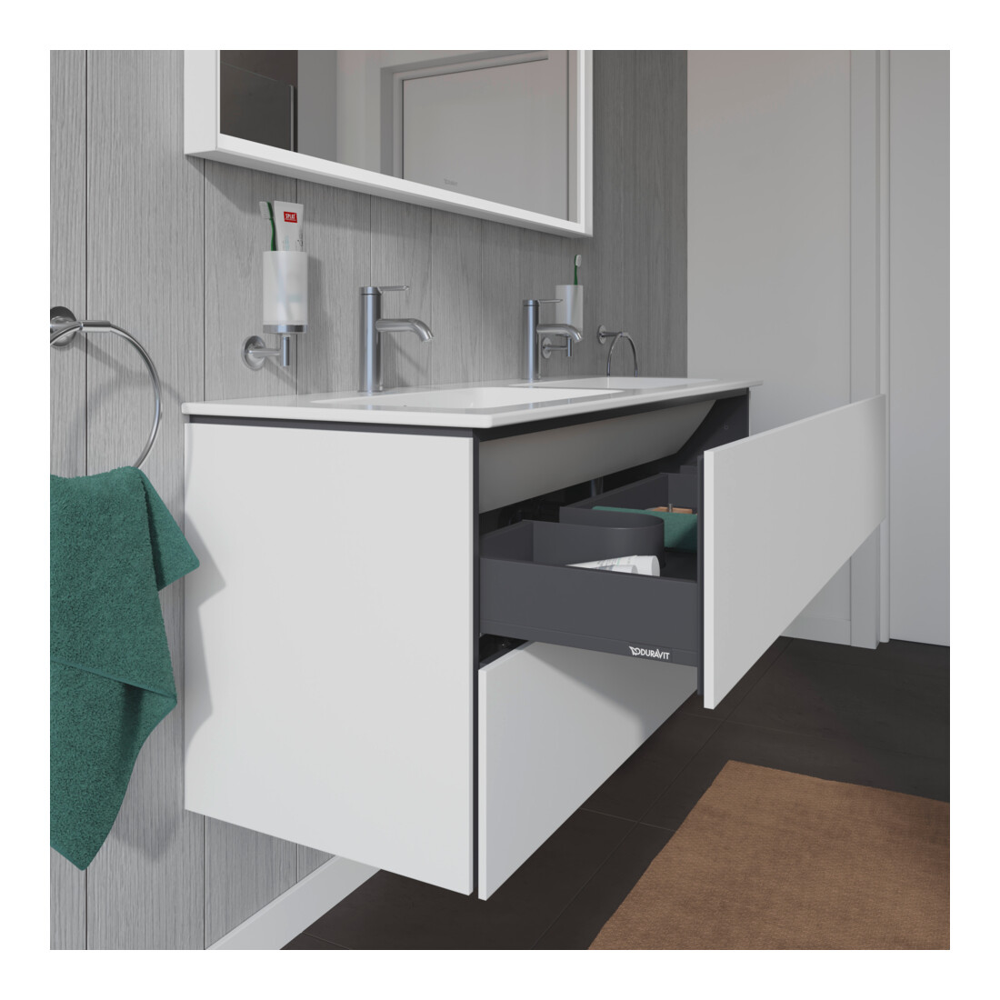 Duravit Meuble sous lavabo L-Cube 129x48,1x55cm, 2 tiroirs, suspendu, blanc mat