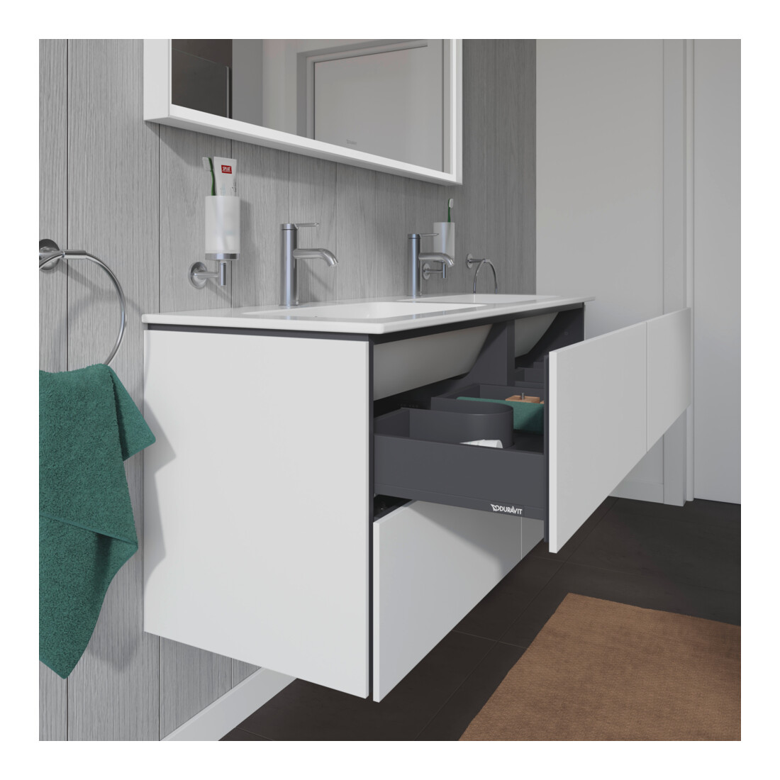 Duravit Meuble sous-lavabo L-Cube 129x48,1x55cm, 4 tiroirs, suspendu, blanc mat