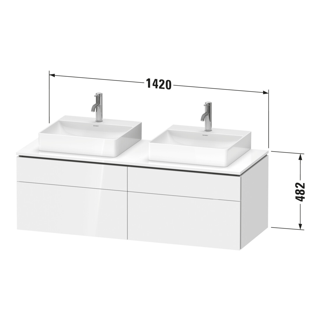 Duravit Meuble sous-lavabo L-Cube 142x55x48,2 cm, 2 tiroirs, blanc mat, système d'ouverture k