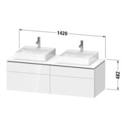 Duravit Meuble sous lavabo L-Cube 142x55x48,2 cm, 2 tiroirs, gris clair, système d'ouverture k-4