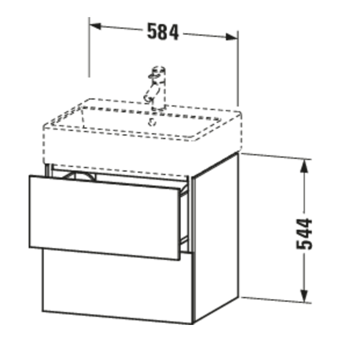 Duravit Meuble sous-lavabo L-Cube 58,4 x 45,9 cm, graphite mat, 2 tiroirs, suspendu