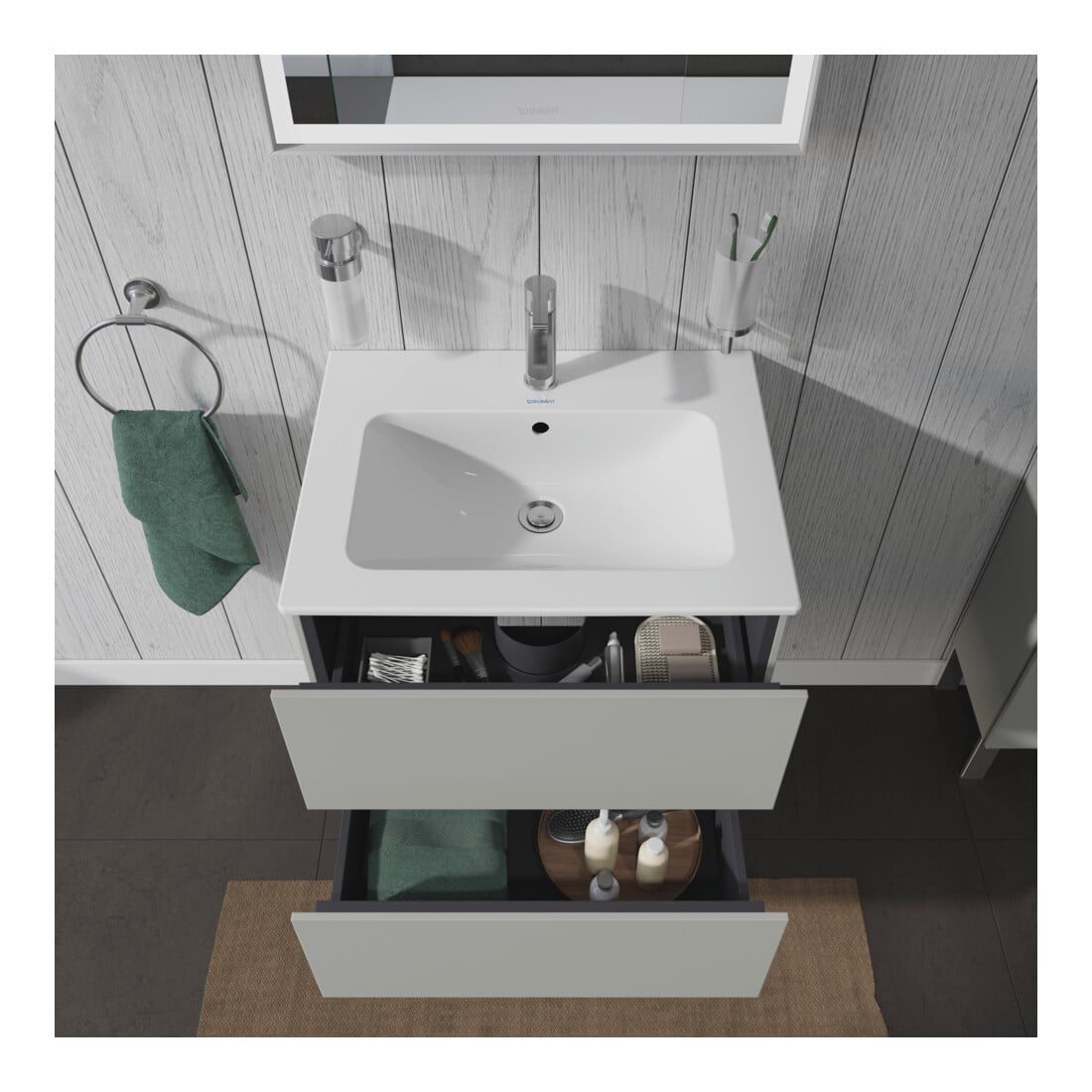 Duravit Meuble sous-lavabo L-Cube 62x48,1 cm, béton gris, 2 tiroirs, suspendu