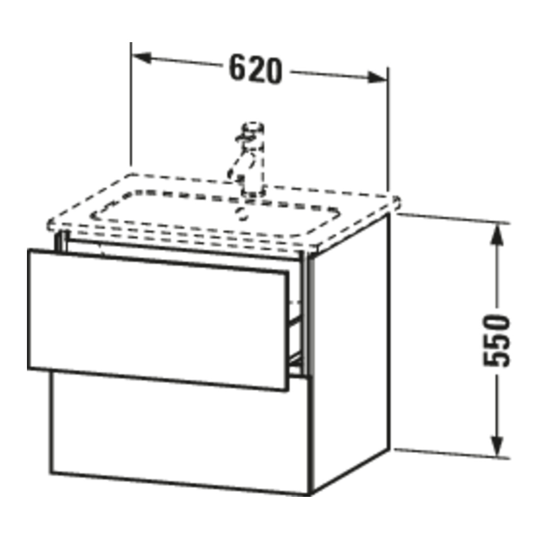 Duravit Meuble sous lavabo L-Cube 62x48,1 cm, graphite mat, 2 tiroirs, suspendu
