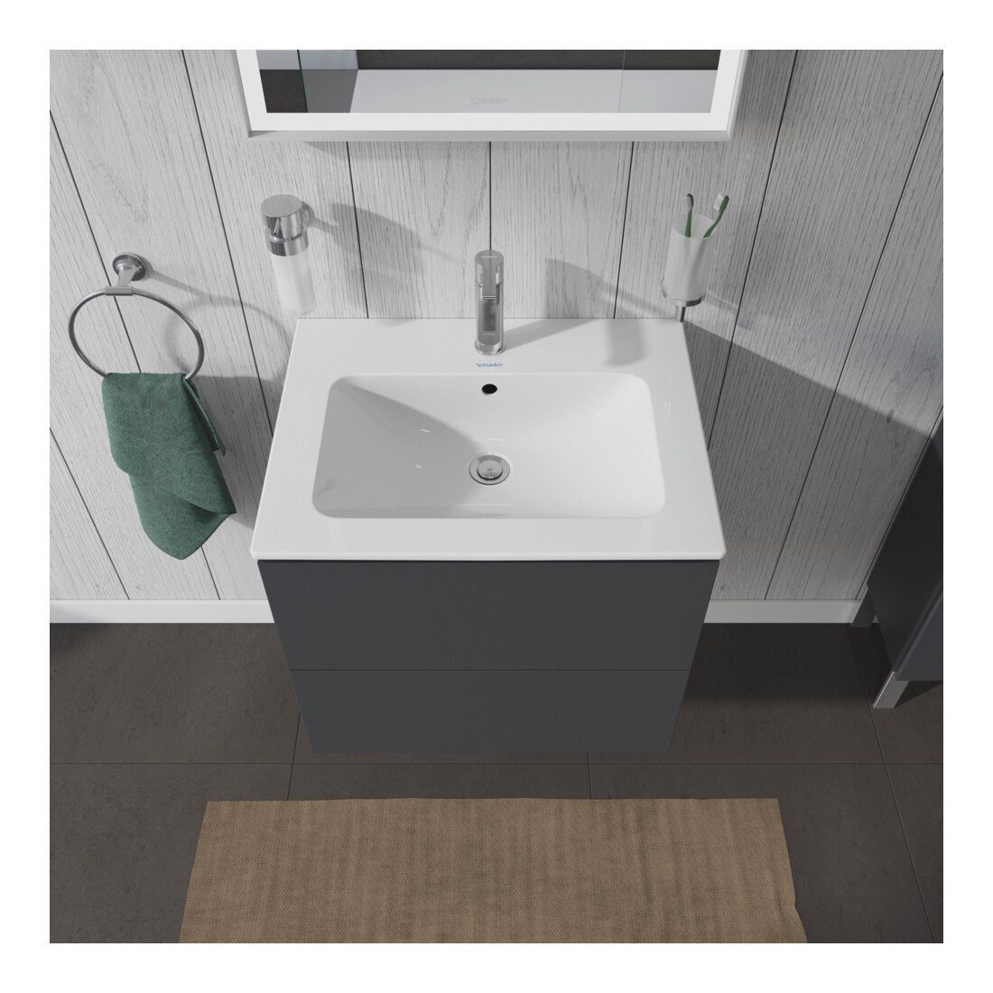 Duravit Meuble sous-lavabo L-Cube 62x48,1 cm, graphite mat, 2 tiroirs, suspendu