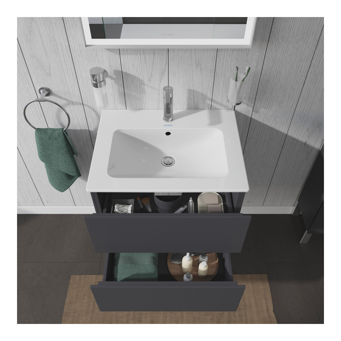 Duravit Meuble sous-lavabo L-Cube 62x48,1 cm, graphite mat, 2 tiroirs, suspendu