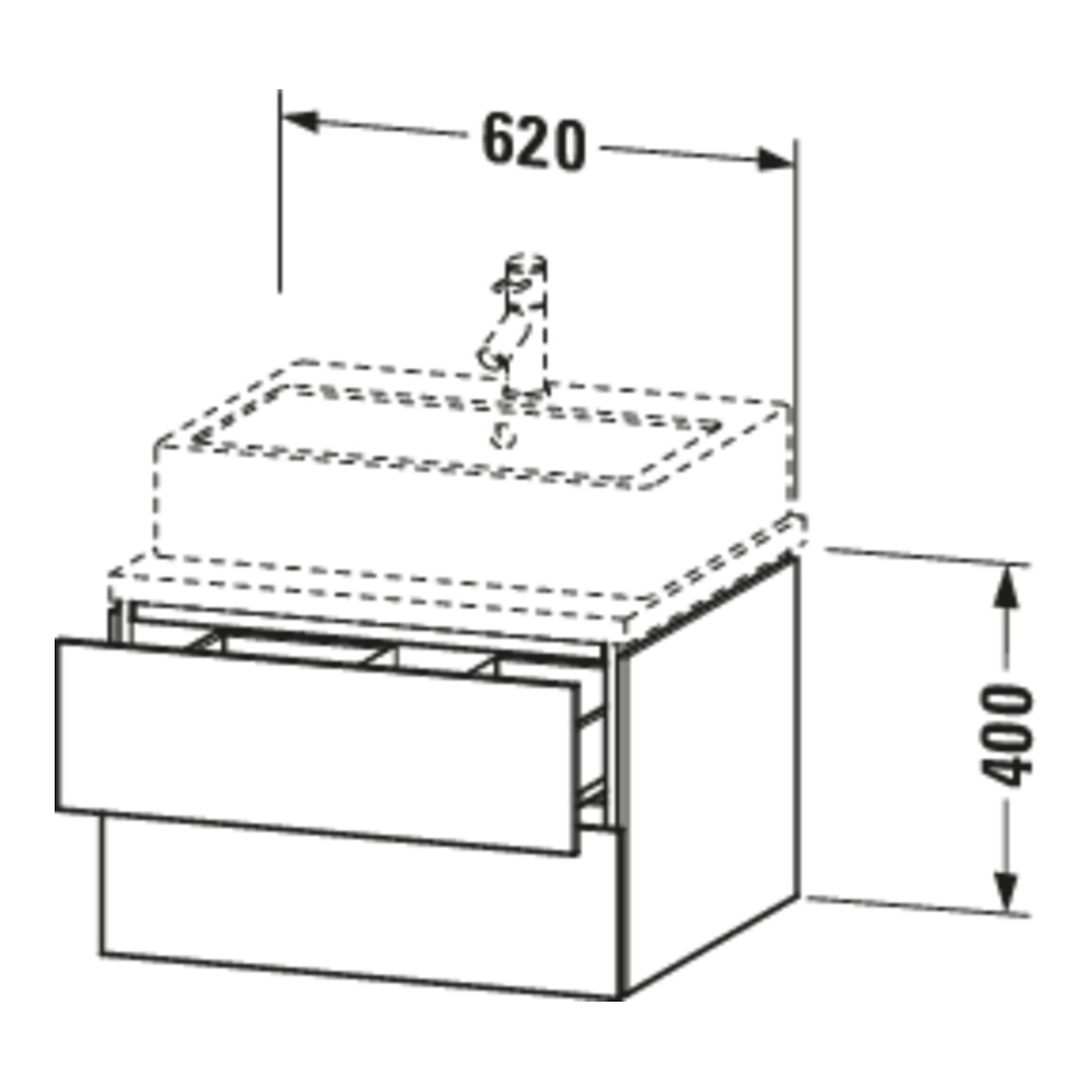 Duravit Meuble sous-lavabo L-Cube 62x54,7 cm, sans console, 2 tiroirs