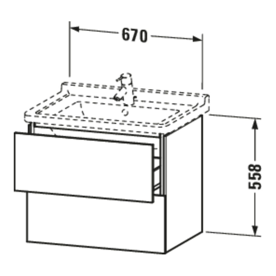 Duravit Meuble sous lavabo L-Cube 67x46,9 cm, graphite mat, 2 tiroirs, suspendu