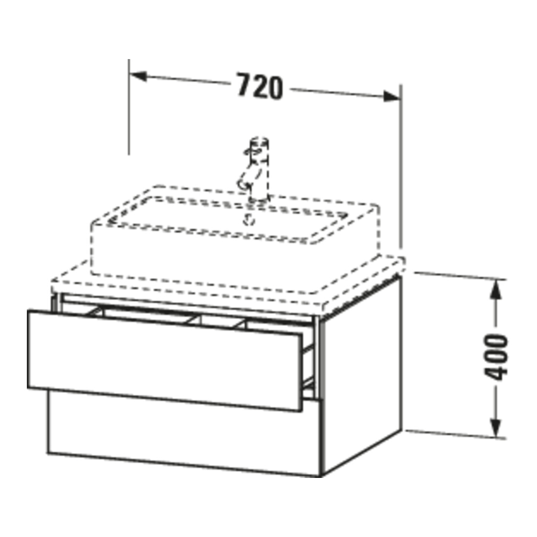 Duravit Meuble sous lavabo L-Cube 72x54,7 cm, sans console, 2 tiroirs