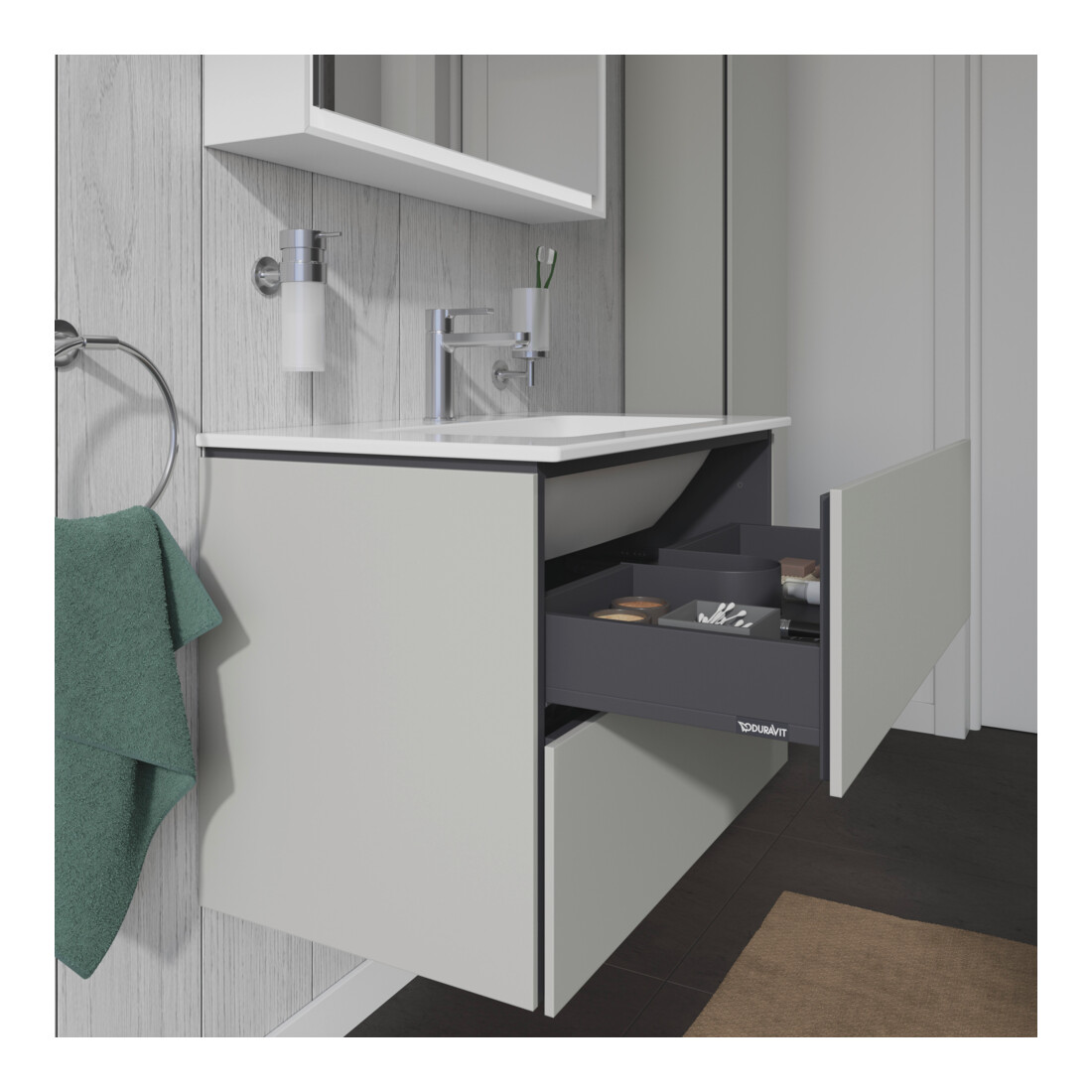 Duravit Meuble sous lavabo L-Cube 82x48,1 cm, béton gris, 2 tiroirs, suspendu