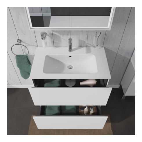 Duravit Meuble sous lavabo L-Cube 82x48,1 cm, blanc brillant, 2 tiroirs, debout