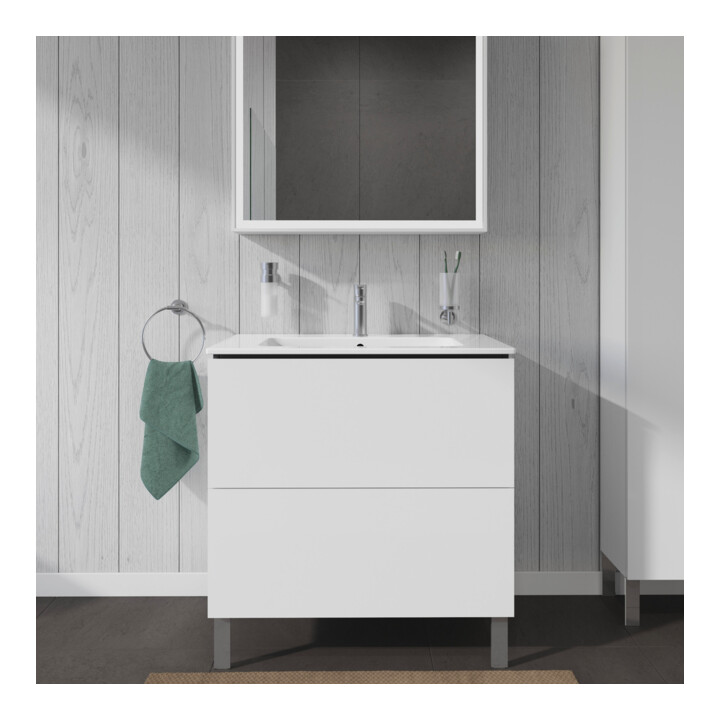 Duravit Meuble sous lavabo L-Cube 82x48,1 cm, blanc brillant, 2 tiroirs, debout