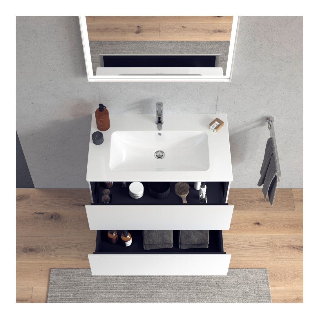 Duravit Meuble sous lavabo L-Cube 82x48,1 cm, blanc mat, 2 tiroirs, suspendu