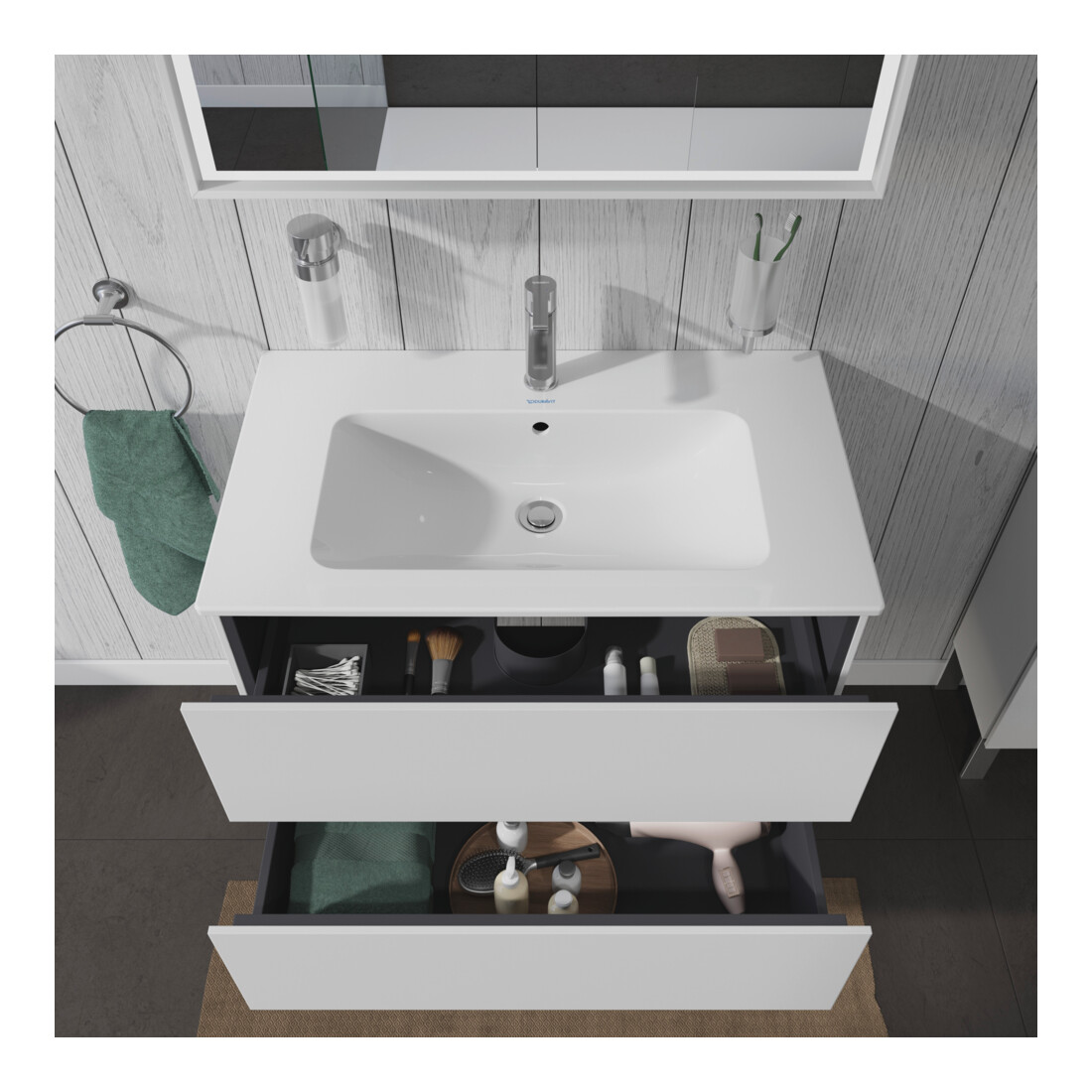 Duravit Meuble sous lavabo L-Cube 82x48,1 cm, blanc mat, 2 tiroirs, suspendu