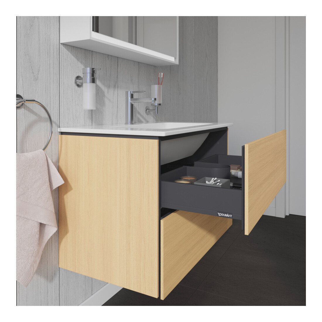 Duravit Meuble sous lavabo L-Cube 82x48,1 cm, blanc œuf, 2 tiroirs, suspendu
