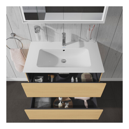 Duravit Meuble sous lavabo L-Cube 82x48,1 cm, blanc œuf, 2 tiroirs, suspendu