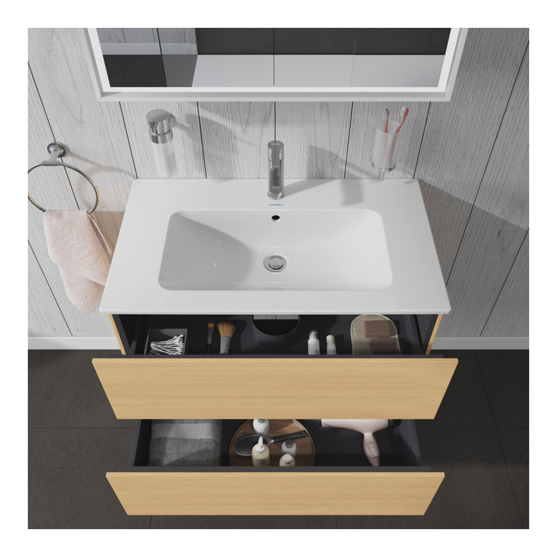 Duravit Meuble sous lavabo L-Cube 82x48,1 cm, blanc œuf, 2 tiroirs, suspendu