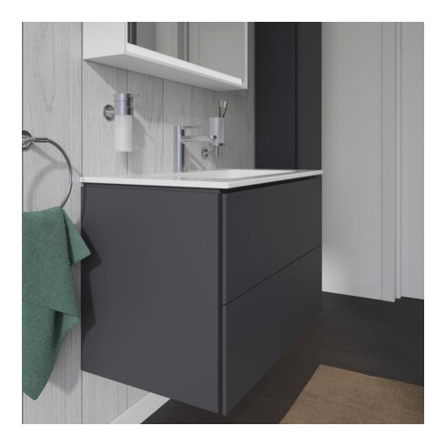Duravit Meuble sous lavabo L-Cube 82x48,1 cm, graphite mat, 2 tiroirs, suspendu