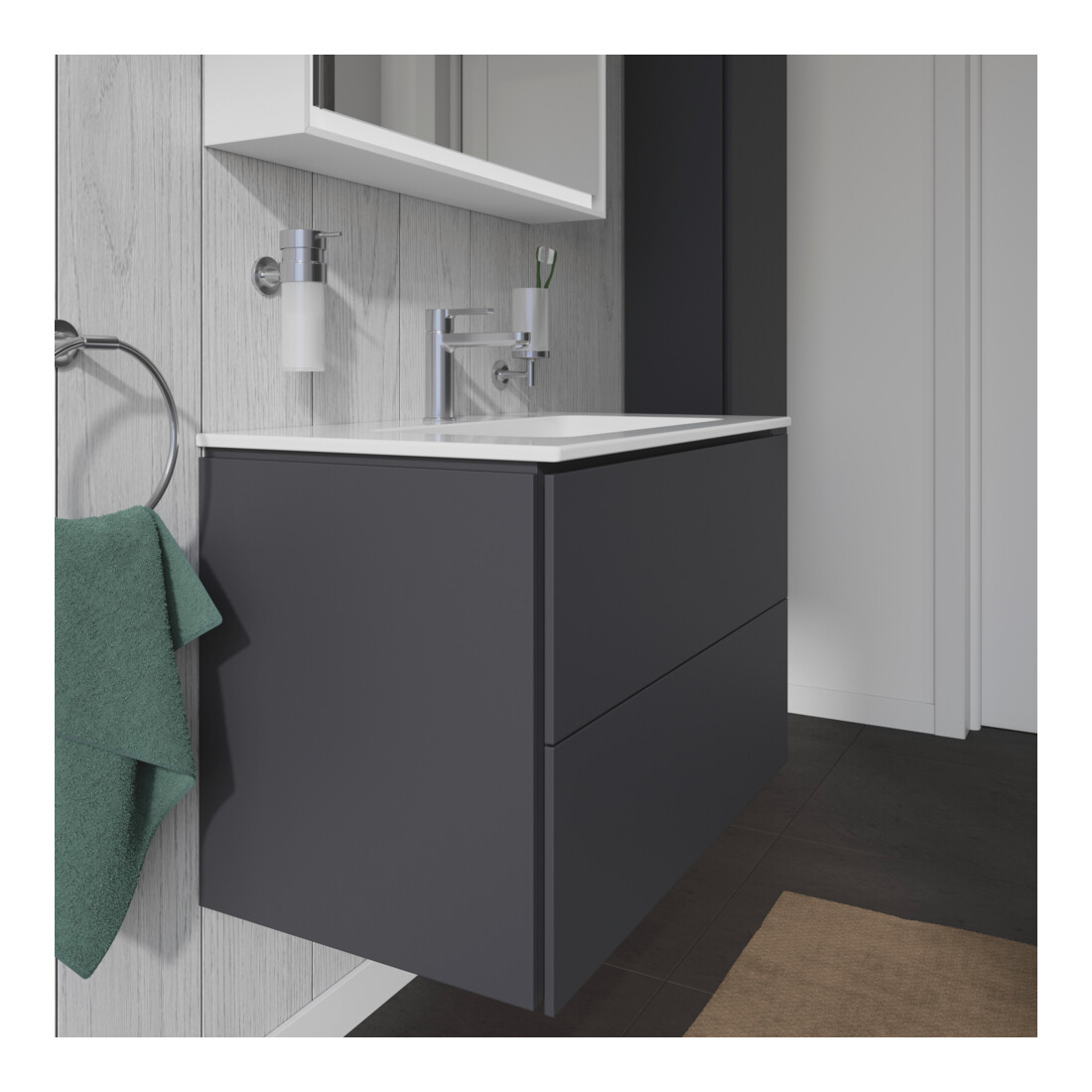 Duravit Meuble sous lavabo L-Cube 82x48,1 cm, graphite mat, 2 tiroirs, suspendu