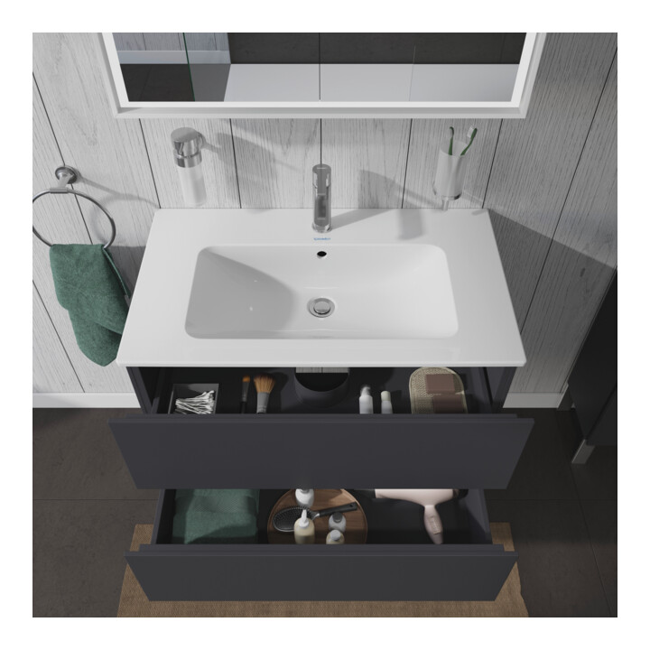 Duravit Meuble sous lavabo L-Cube 82x48,1 cm, graphite mat, 2 tiroirs, suspendu