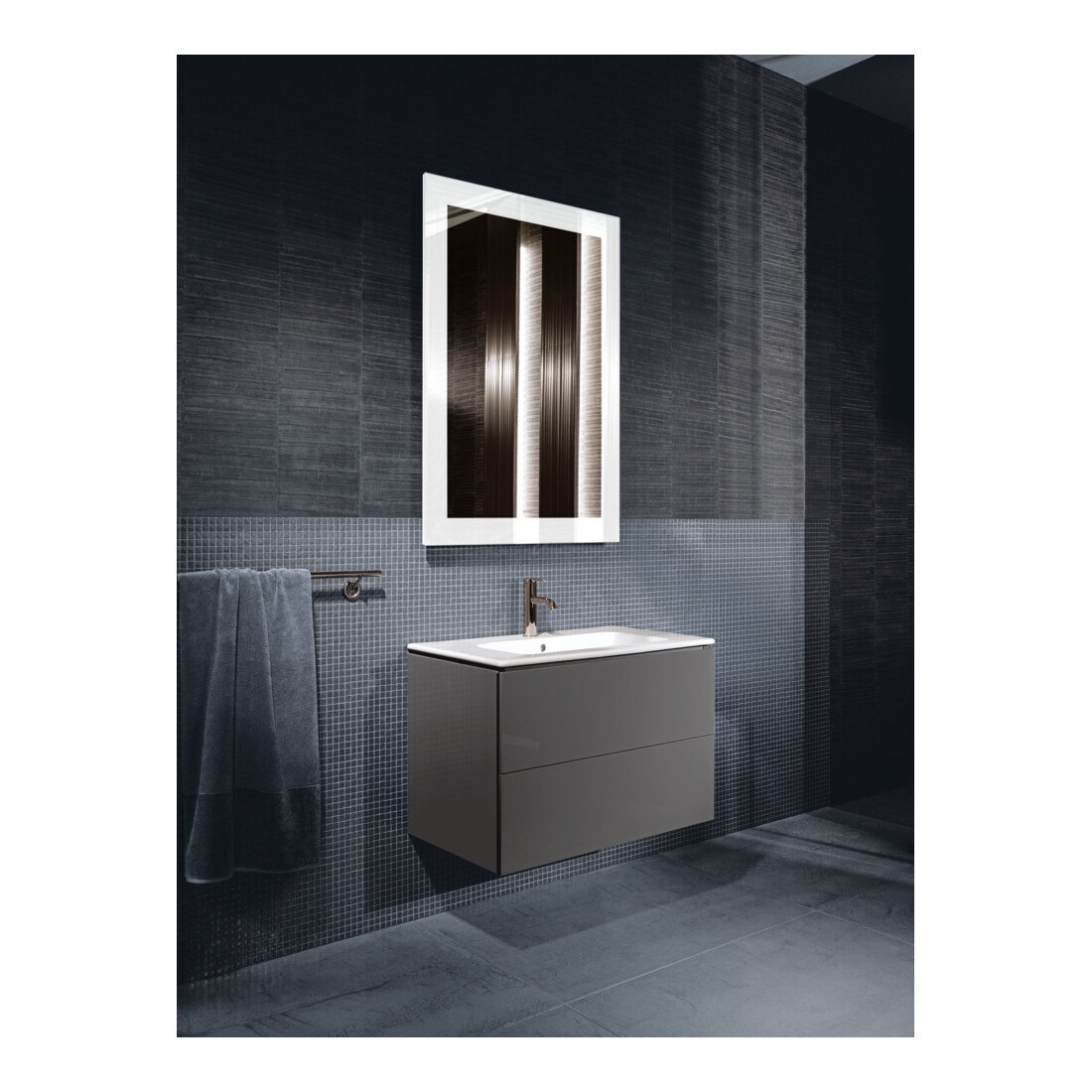Duravit Meuble sous lavabo L-Cube 82x48,1 cm, graphite mat, 2 tiroirs, suspendu