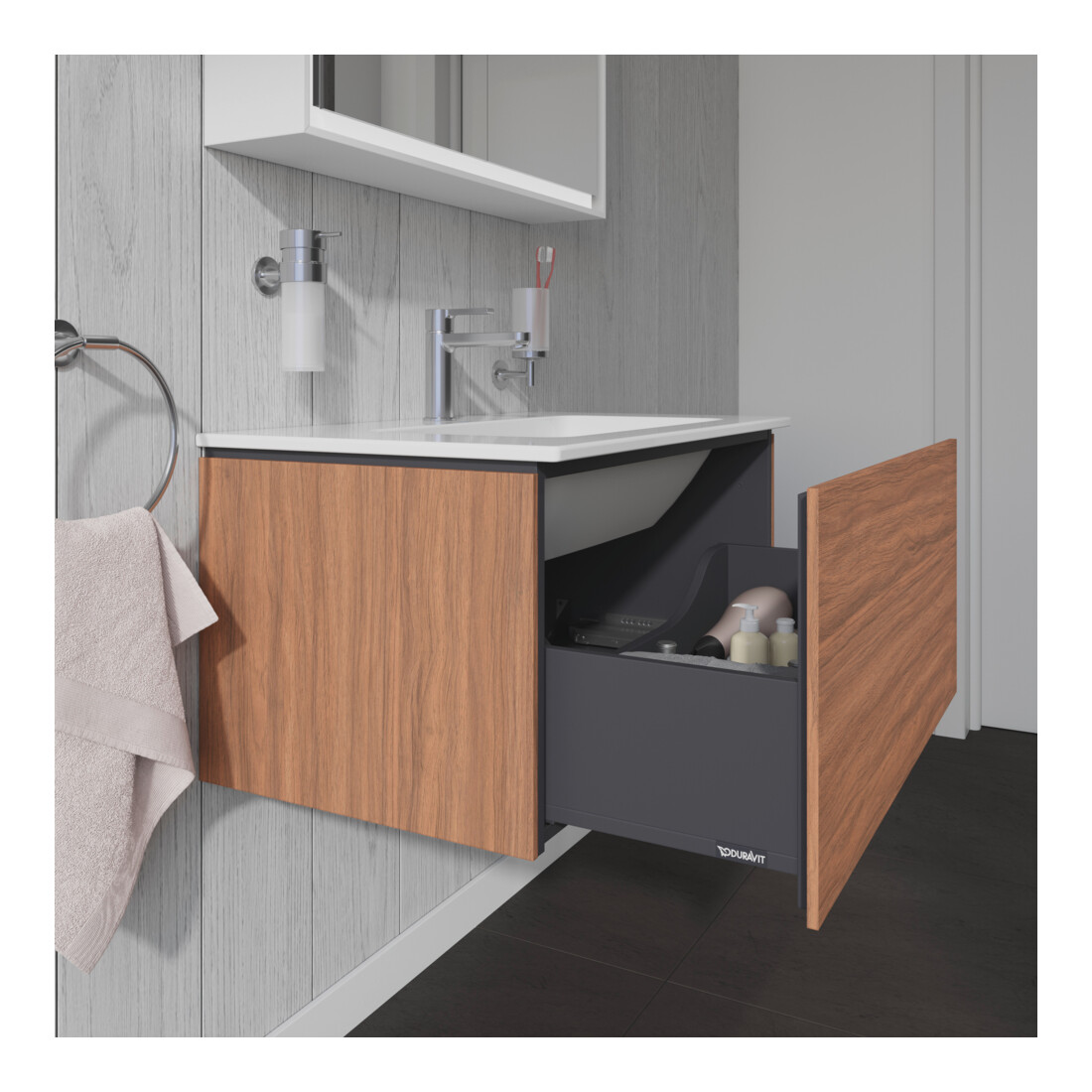 Duravit Meuble sous-lavabo L-Cube 82x48,1 cm, noyer naturel, 1 tiroir, suspendu