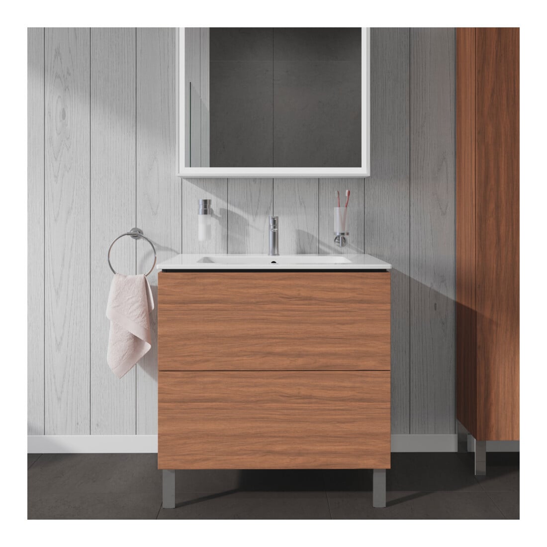 Duravit Meuble sous lavabo L-Cube 82x48,1 cm, noyer naturel, 2 tiroirs, debout