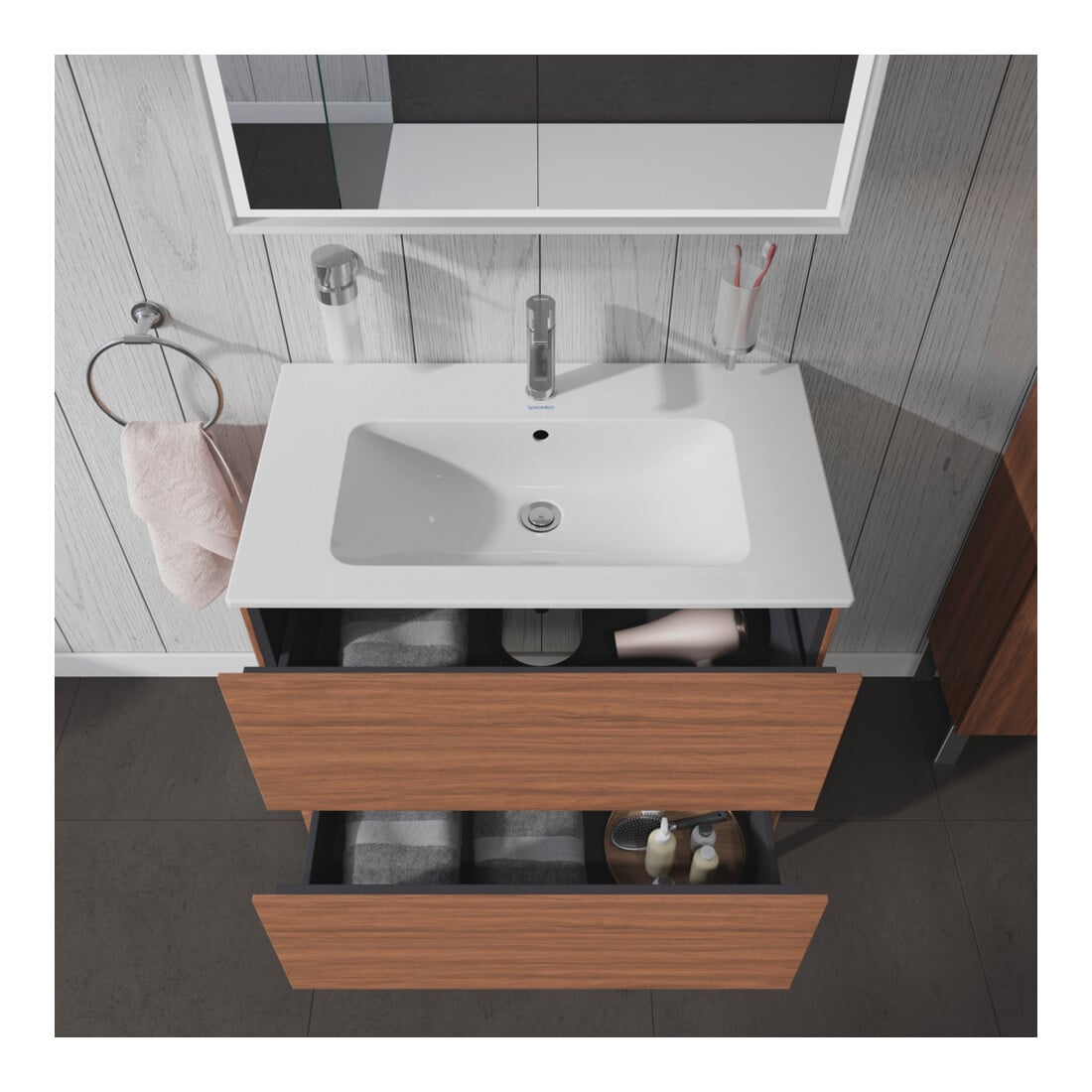 Duravit Meuble sous lavabo L-Cube 82x48,1 cm, noyer naturel, 2 tiroirs, debout