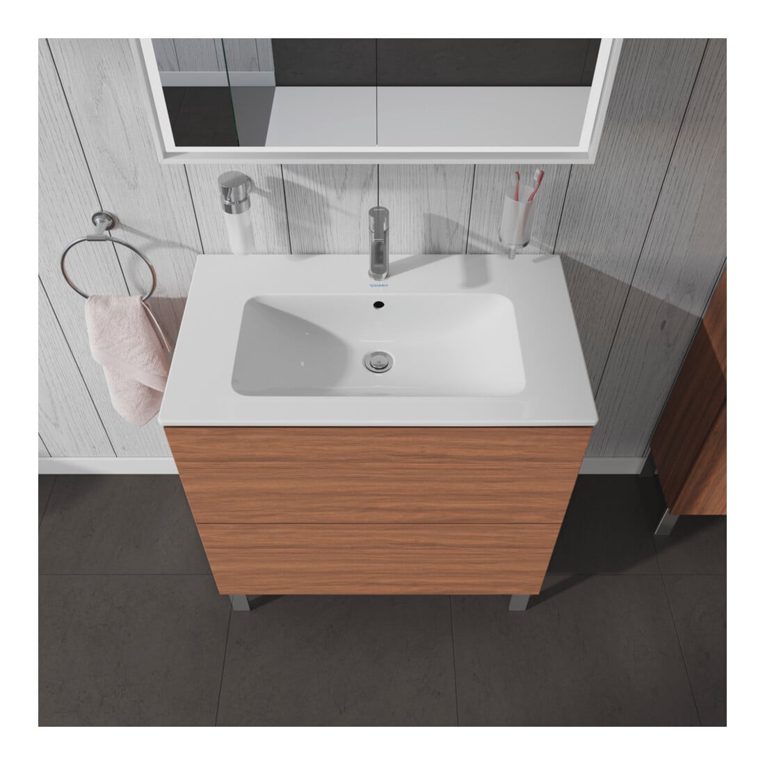 Duravit Meuble sous lavabo L-Cube 82x48,1 cm, noyer naturel, 2 tiroirs, debout