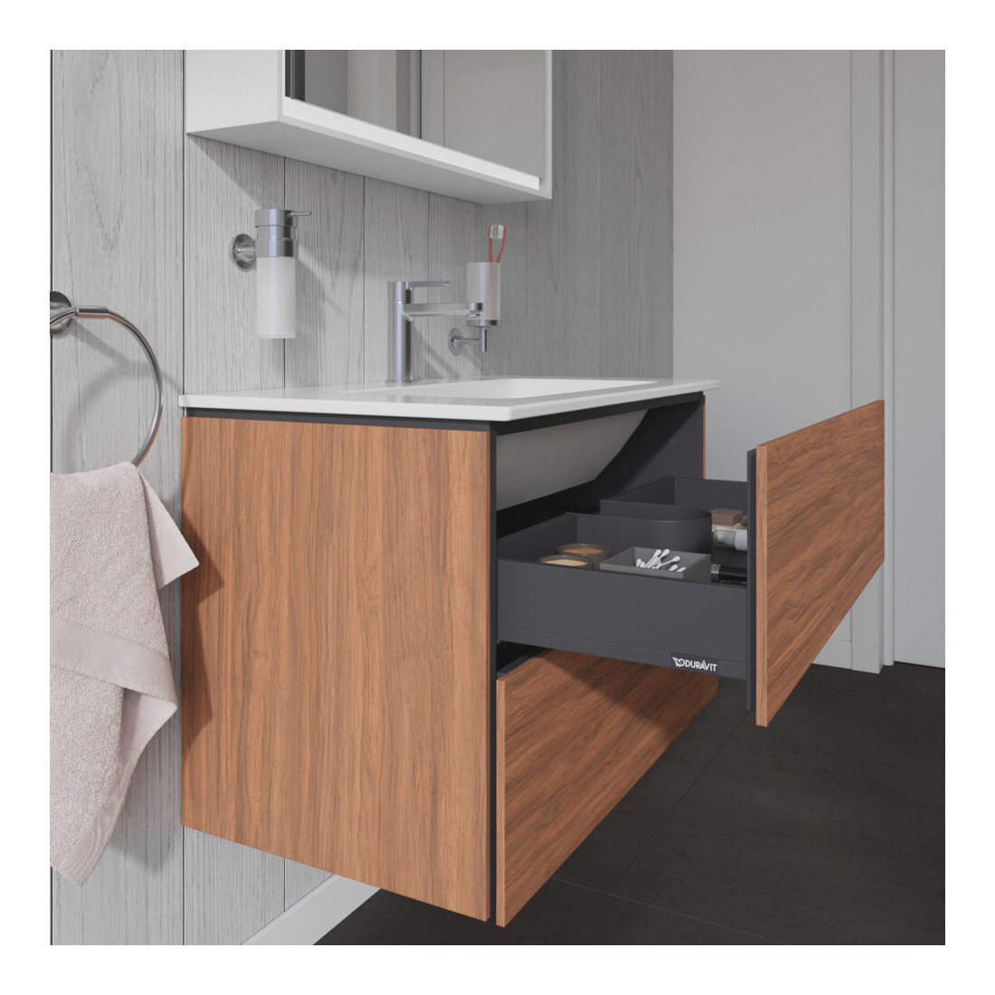 Duravit Meuble sous lavabo L-Cube 82x48,1 cm, noyer naturel, 2 tiroirs, suspendu