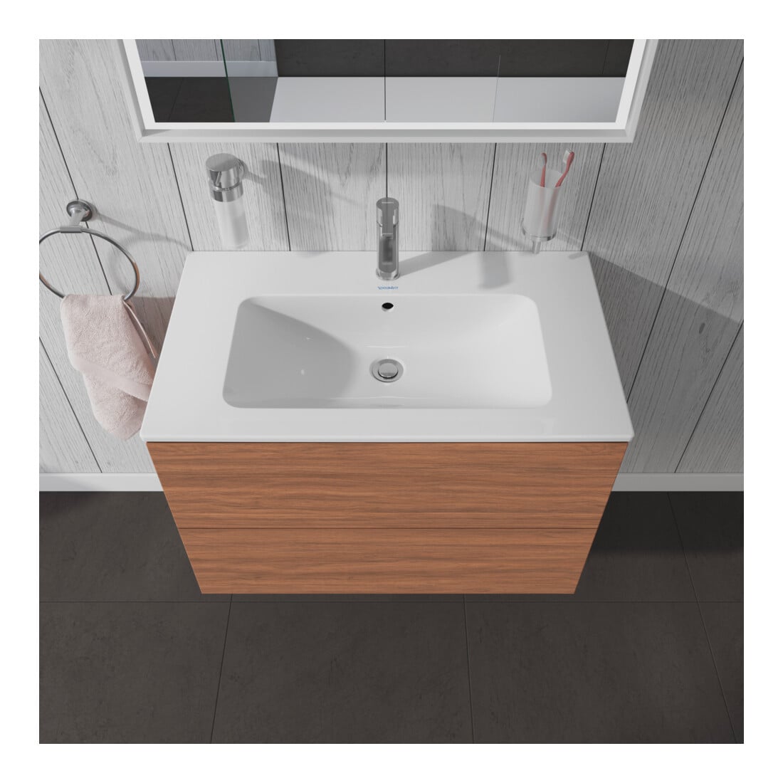 Duravit Meuble sous lavabo L-Cube 82x48,1 cm, noyer naturel, 2 tiroirs, suspendu
