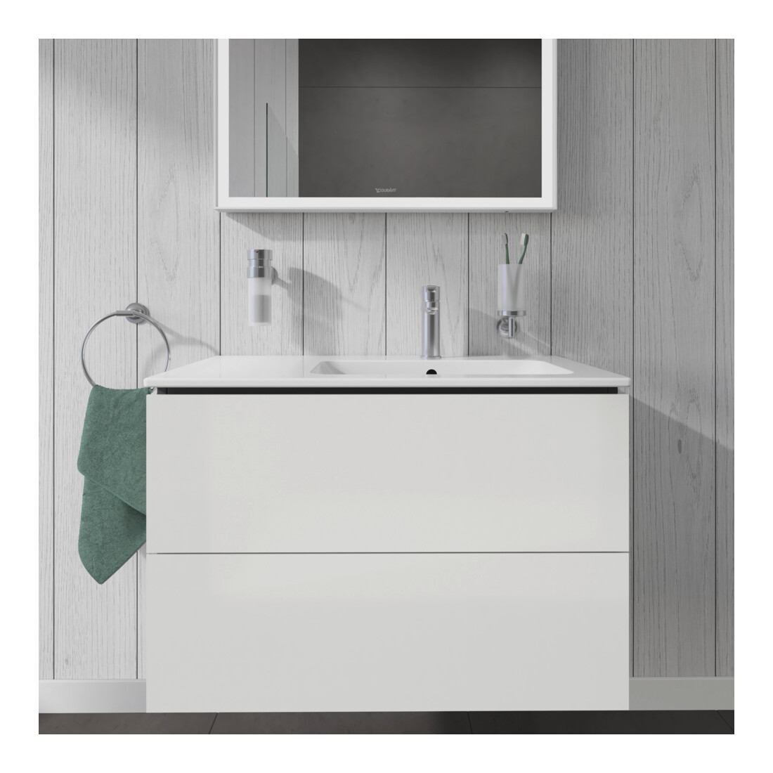 Duravit Meuble sous lavabo L-Cube 82x48,1x55 cm, 2 tiroirs, bec droite, blanc brillant