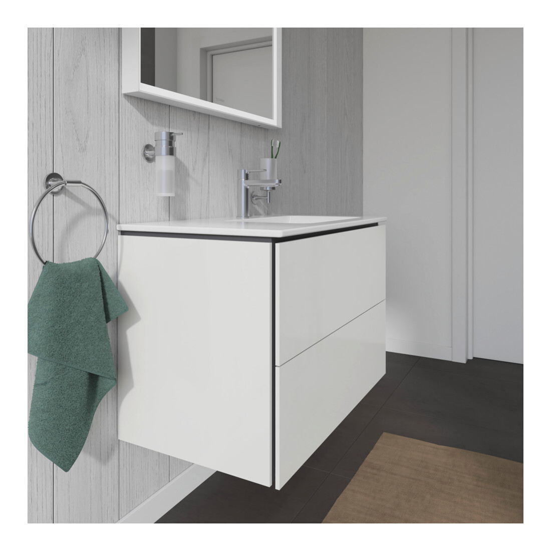 Duravit Meuble sous lavabo L-Cube 82x48,1x55 cm, 2 tiroirs, bec droite, blanc brillant