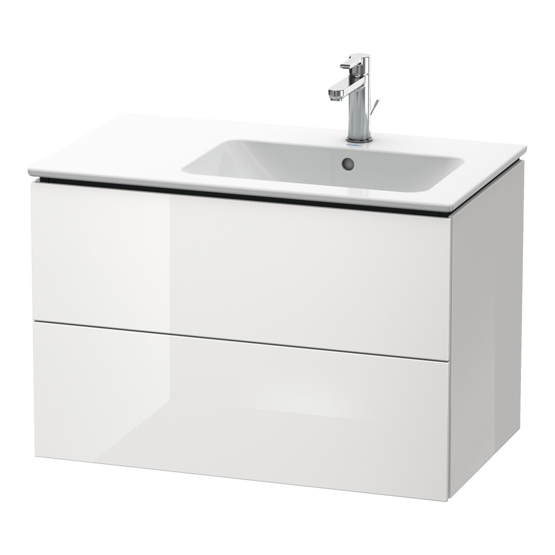 Duravit Meuble sous lavabo L-Cube 82x48,1x55 cm, 2 tiroirs, évier à droite, blanc brillant
