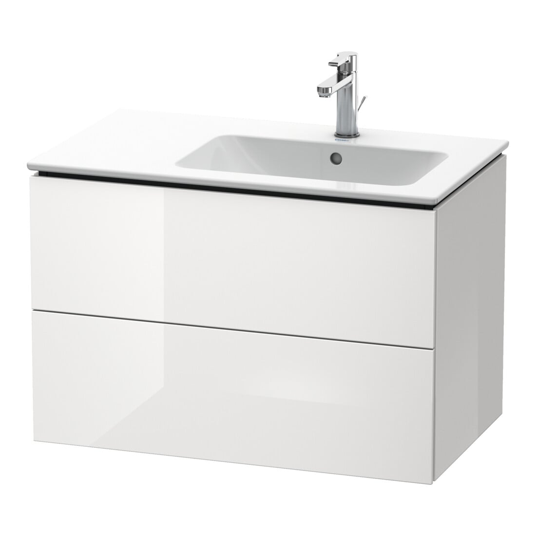 Duravit Meuble sous lavabo L-Cube 82x48,1x55 cm, 2 tiroirs, évier à droite, blanc brillant