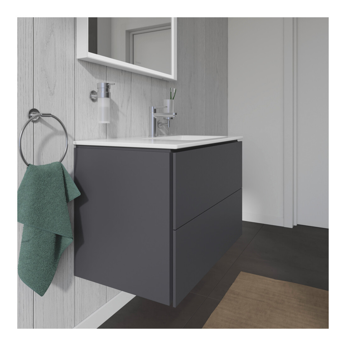Duravit Meuble sous-lavabo L-Cube 82x48,1x55 cm, 2 tiroirs, lavabo à droite, graphite mat