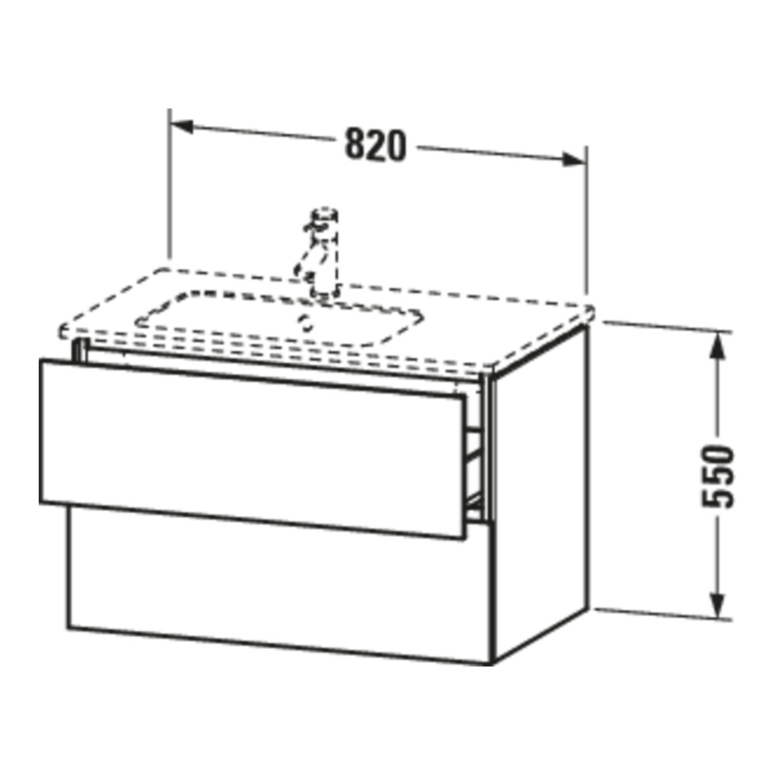 Duravit Meuble sous-lavabo L-Cube 82x48,1x55cm, 2 tiroirs, évier gauche, blanc mat