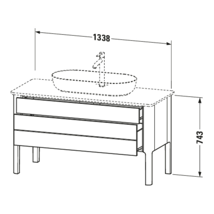 Duravit Meuble sous-lavabo Luv 133,8x57x74,3cm, 1 tiroir, 1 porte, st, blanc mat