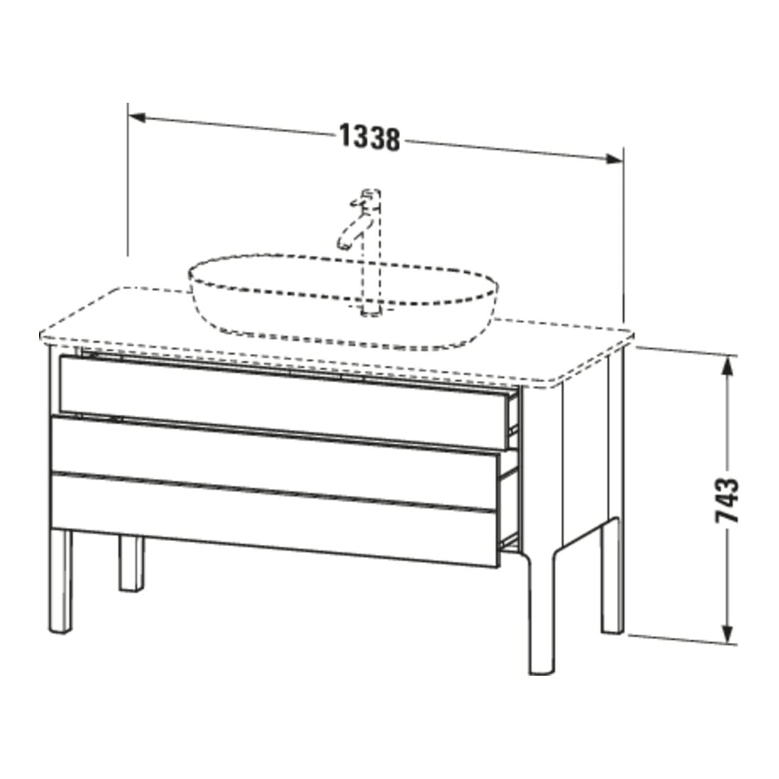 Duravit Meuble sous-lavabo Luv 133,8x57x74,3cm, 1 tiroir, 1 porte, st, blanc mat