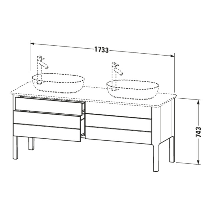 Duravit Meuble sous-lavabo Luv 173,3x57x74,3 cm, 2 tiroirs, 2 portes, blanc mat