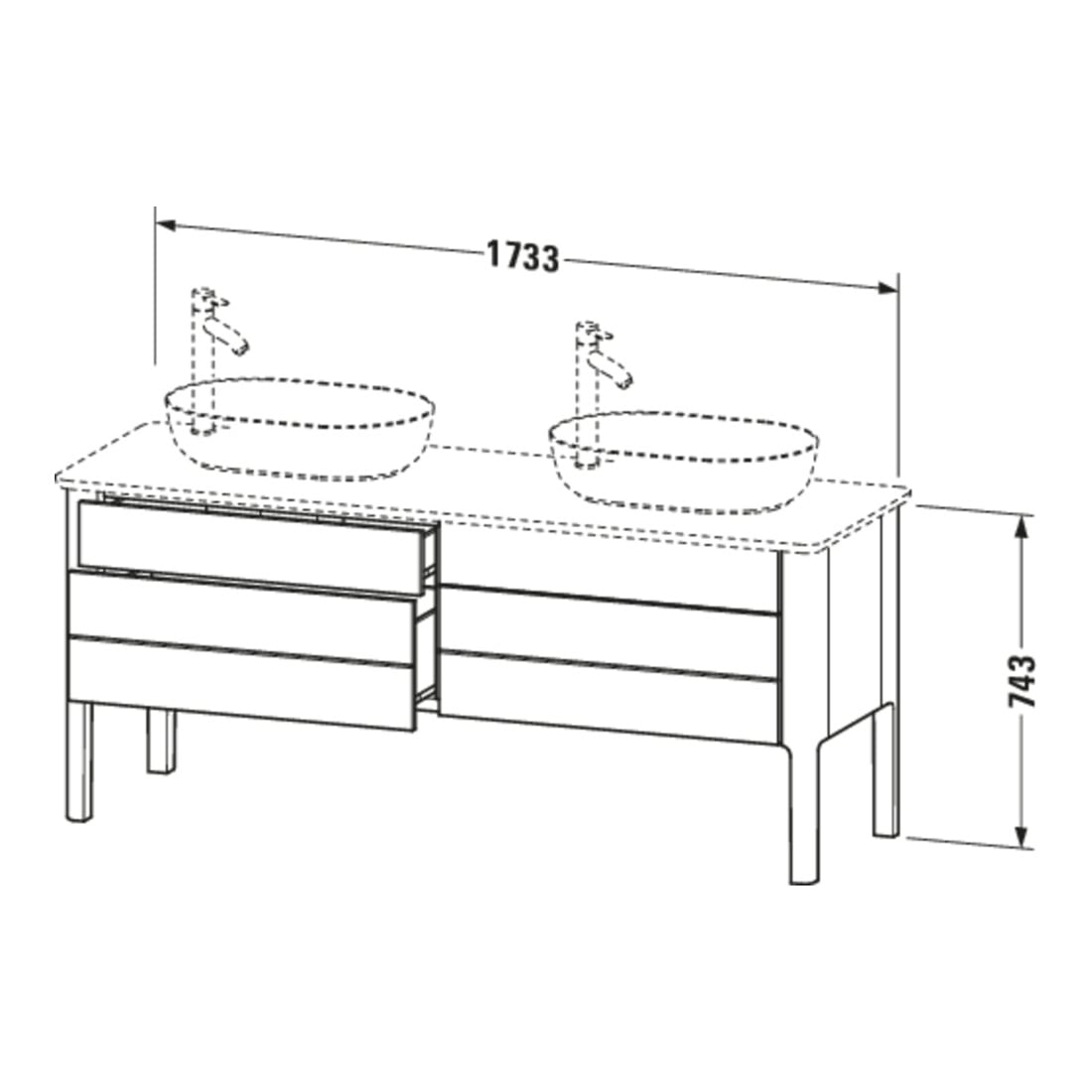 Duravit Meuble sous-lavabo Luv 173,3x57x74,3 cm, 2 tiroirs, 2 portes, blanc mat