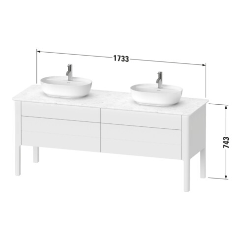 Duravit Meuble sous-lavabo Luv 173,3x57x74,3 cm, 2 tiroirs, 2 portes, chêne, bleu mat
