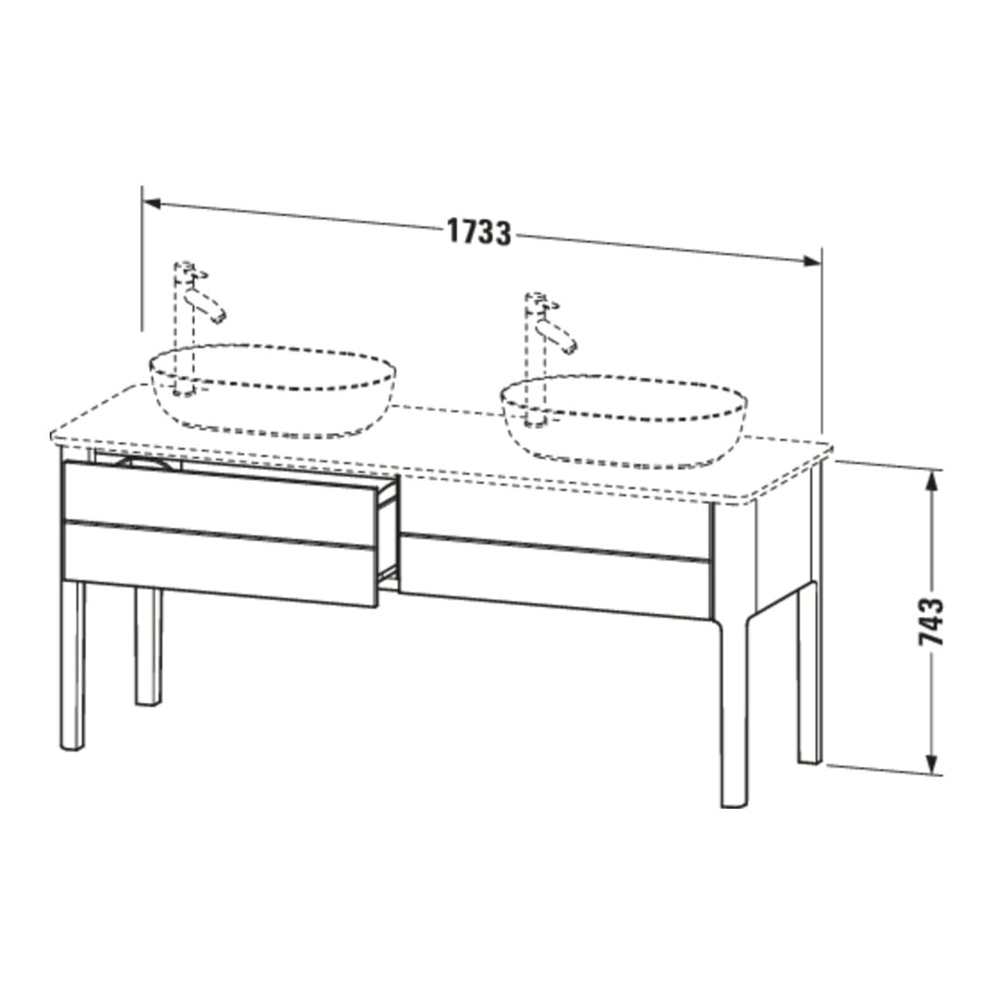 Duravit Meuble sous lavabo Luv 173,3x57x74,3 cm, 2 tiroirs, debout, blanc mat s-matt
